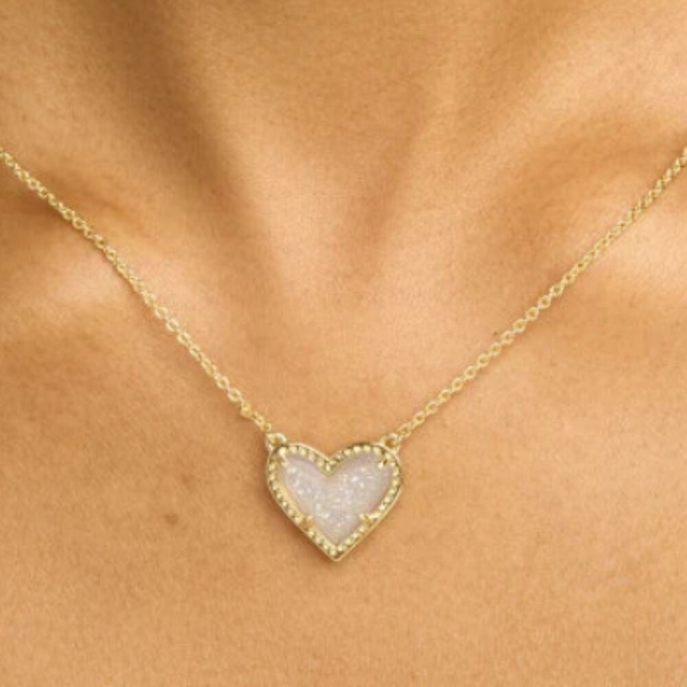 Ari Heart Gold EXTENDED LENGTH Pendant Necklace in Iridescent Drusy